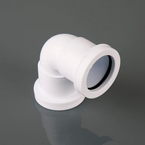 Picture of 40mm Push-Fit Waste Polypropylene 90 deg Knuckle Bend White 