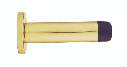 Picture of WALL MOUNTED CYLINDER DOORSTOP WITH ROSE POLISHED BRASS 64MM