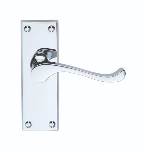 Picture of VICTORIAN SCROLL LEVER ON BACKPLATE - LATCH (CONTRACT RANGE) POLISHED CHROME 115 x 40MM