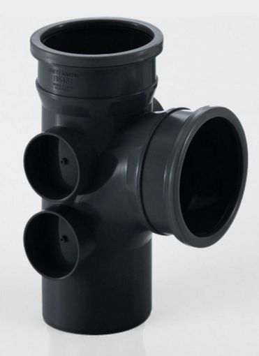 Picture of Brett Martin 110mm Push Fit Soil 92 1/2 deg Double Socket Branch with 4 Bosses Black