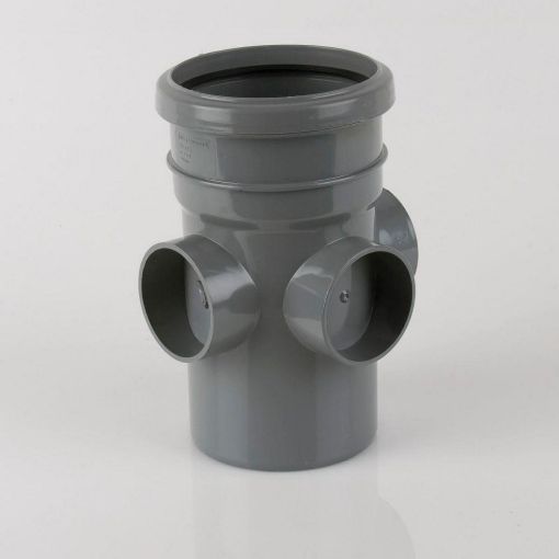 Picture of Brett Martin 110mm Push Fit Soil Single Socket Triple Boss Pipe Grey