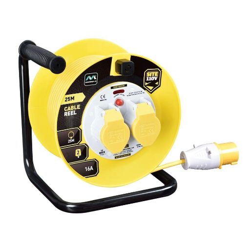 Picture of LUCECO 2 Socket 25m 16A 110v Cable Reel + Thermal Cut Out