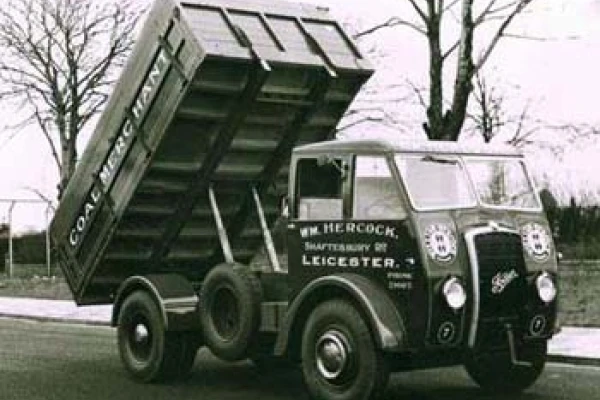 An old black and white photo of a 1950s William Hercock dump truck